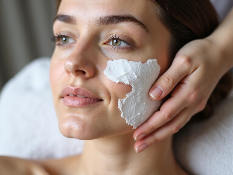 A hand gently massaging a face with a rich, anti-aging cream, focusing on techniques for reducing wrinkles and improving skin elasticity.