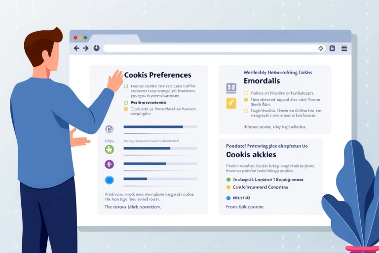 Illustration of a user interacting with a privacy dashboard on a website