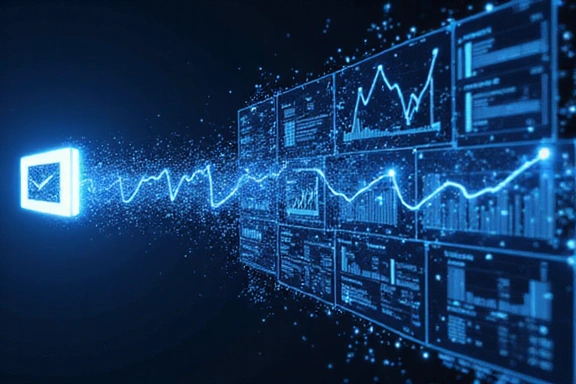 Illustration of data flowing from a website to an analytics dashboard