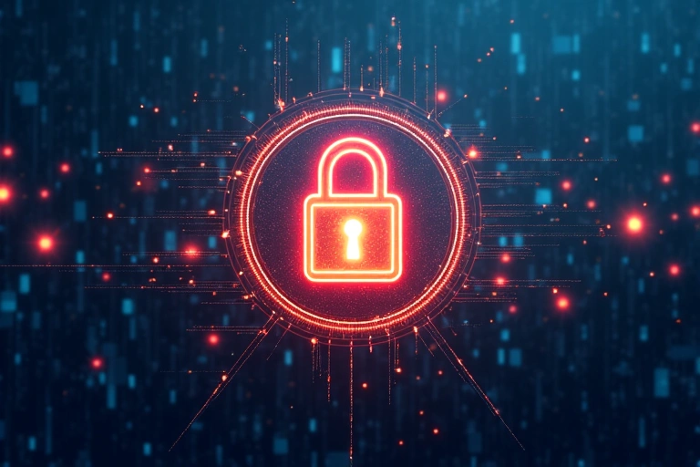 A padlock icon in a secure digital environment, representing strong data encryption and cybersecurity.