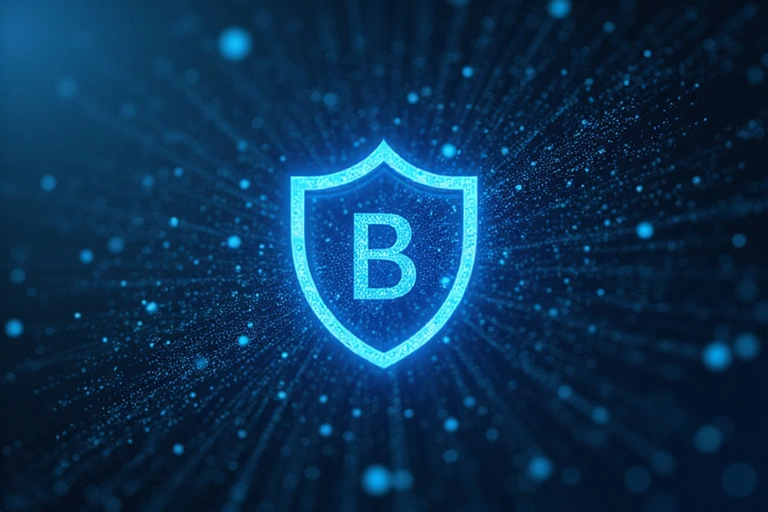 A shield icon symbolizing data protection and legal compliance, against a backdrop of digital code.